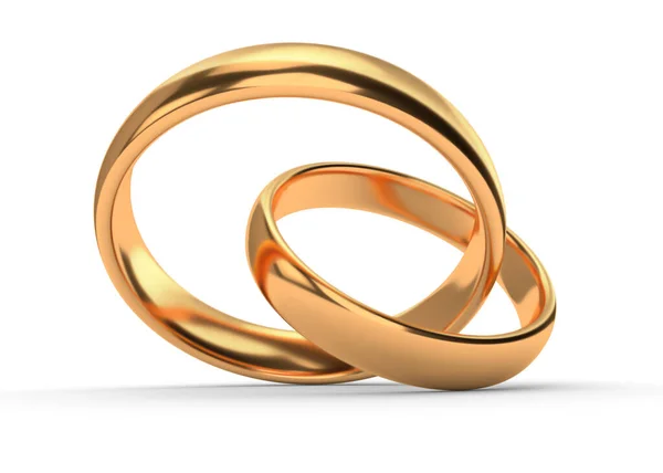 Illustration Two Wedding Gold Rings Lie Each Other Isolated White — Stock Photo, Image