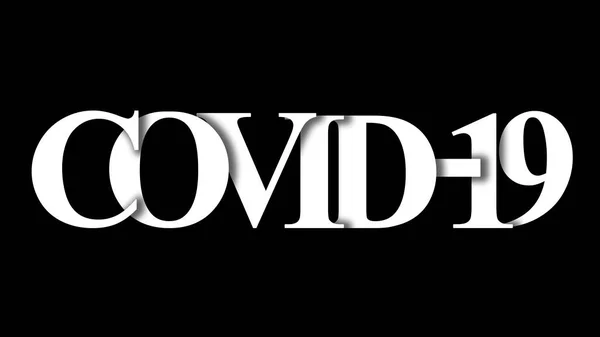 コロナウイルス 白の単語Covid 19と黒の背景に隔離された影 — ストック写真
