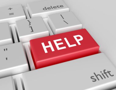 Kelime Yardım Programı bir bilgisayar klavyesine yazılmış. Bir bilgisayar tuşundaki kavramsal resim girin. 3d oluşturma