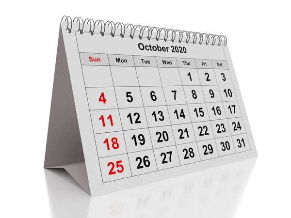 Eén Pagina Van Jaarlijkse Maandkalender Maand Oktober 2020 — Stockfoto