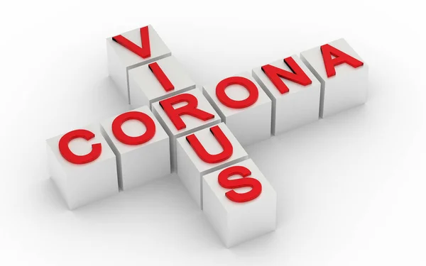 Word Corona Virus Auf Würfeln Isoliert Auf Weißem Hintergrund Darstellung — Stockfoto