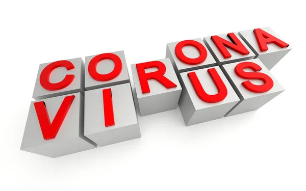 Palabra Virus Corona Cubos Aislados Sobre Fondo Blanco Renderizado — Foto de Stock