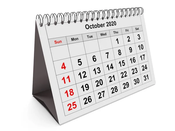 Eén Pagina Van Jaarlijkse Maandkalender Maand Oktober 2020 Destructie — Stockfoto