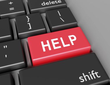 Yardım kavramı. Klavye tuşuna Kelime Yardımı. 3d oluşturma