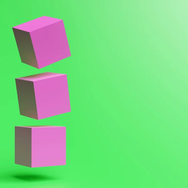 Абстрактно Зеленый Фон Концептуальными Кубиками Бланшированным Пространством Рендеринг — стоковое фото