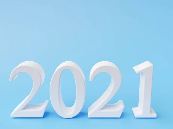 青の背景に新年の白数2021 3Dレンダリング — ストック写真
