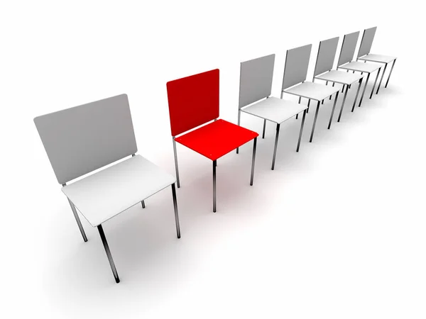 Konzeptstuhlreihe Ein Individueller Und Einzigartiger Roter Stuhl Der Nähe Von — Stockfoto