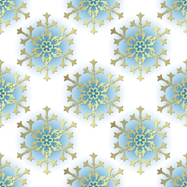 Vintage Blue Gold Christmas Seamless Pattern Vector Eps — Stock Vector