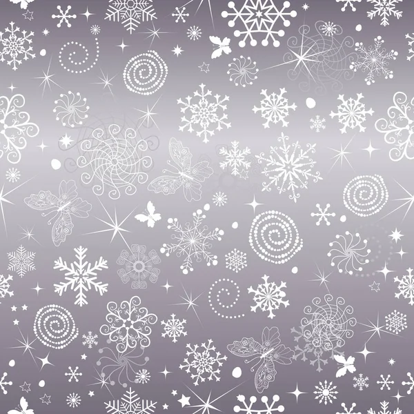 Abstract Zachte Violet Kerst Naadloze Patroon Met Sneeuwvlokken Vlinders Vector — Stockvector