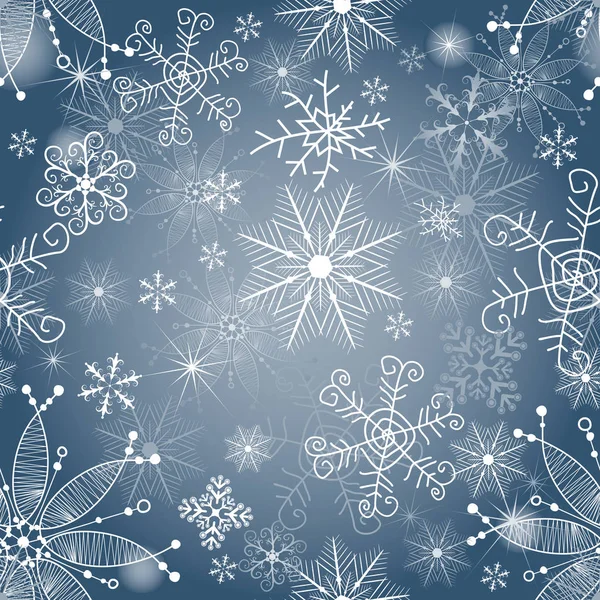 精致的蓝色和银色无缝的圣诞模式与雪花和斑点 Eps — 图库矢量图片