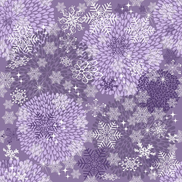 Violettes Nahtloses Weihnachtsmuster Mit Kugeln Schneeflocken Und Sternen Vektor Folge — Stockvektor