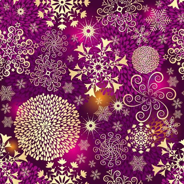 Фіолетовий Безшовний Різдвяний Візерунок Золотими Кульками Сніжинками Зірками Векторні Eps Стоковий вектор