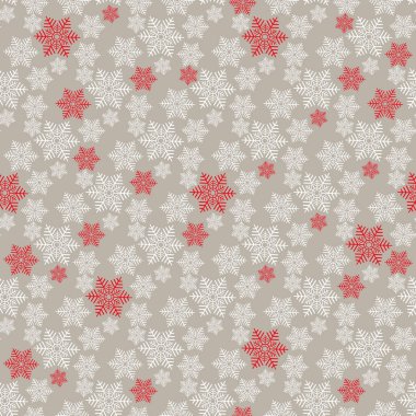 Kış Dikişsiz Noel desen gri bir arka planda vektör eps 8 beyaz ve kırmızı kar taneleri ile