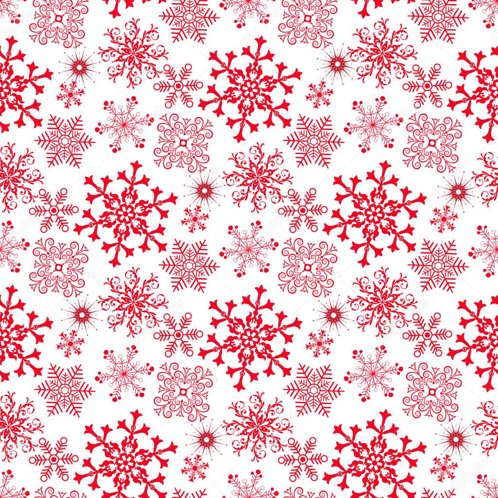 Monochrome seamless christmas pattern with red snowflakes  on a transparent background, vector eps 8