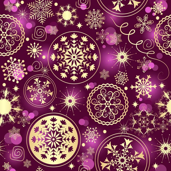 紫色のグラデーション黄金雪片とボール ベクター Eps クリスマス シームレス パターン ストックイラスト