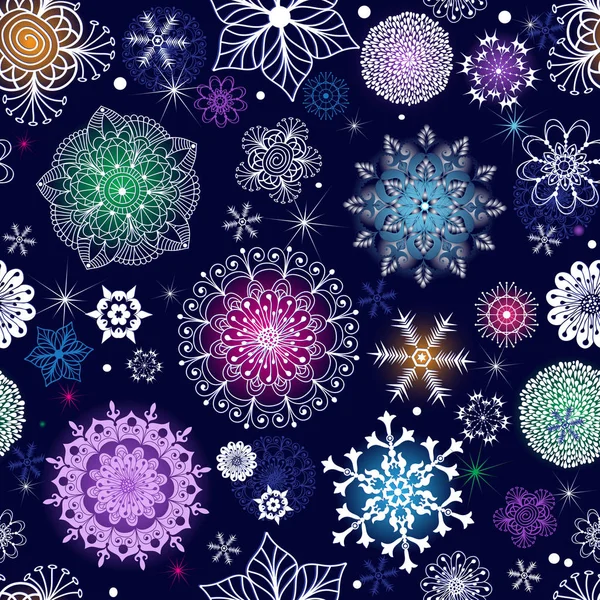 Modèle Bleu Foncé Noël Sans Couture Hiver Avec Des Flocons — Image vectorielle