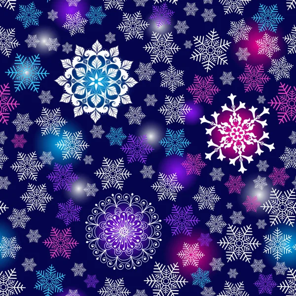 Зимнее Безшовное Рождество Темно Синий Узор Градиентом Красочные Снежинки Вектор — стоковый вектор