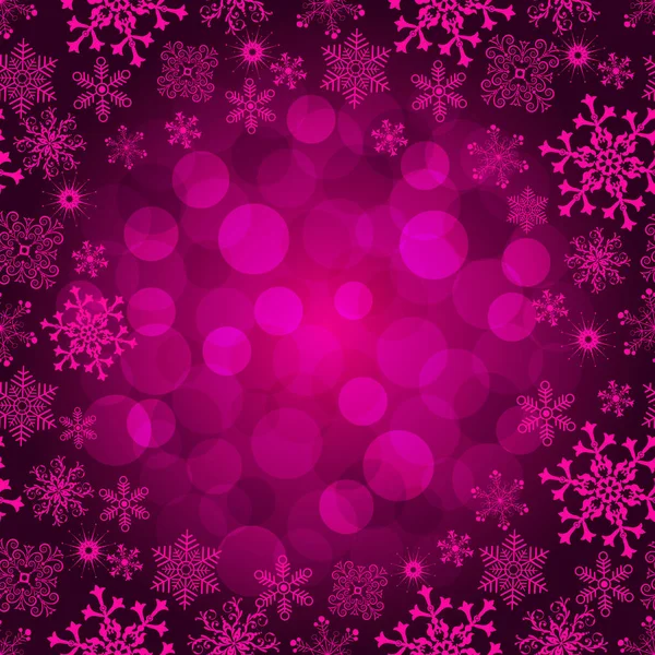 Winter Nahtloses Weihnachtliches Lila Muster Mit Schneeflocken Transparentes Bokeh Vektor — Stockvektor