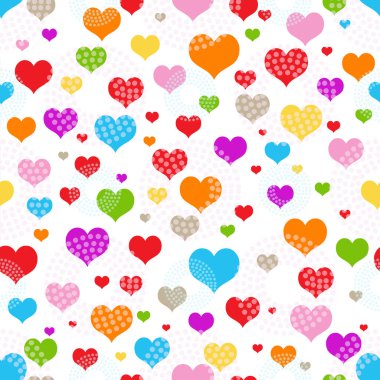 Bright seamless valentine pattern of multicolored hearts and translucent pea rings, eps 10 clipart