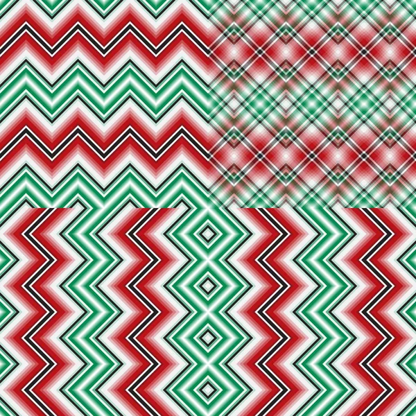 Set Abstract Striped Zigzag Christmas Seamless Patterns Colorful Strips Vector — Stock Vector