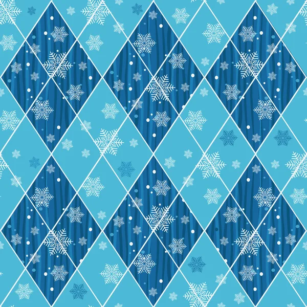 Nahtloses Weihnachtsmuster Mit Blauen Rauten Und Schneeflocken Vektor Folge — Stockvektor