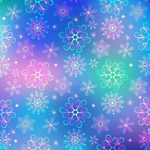 Marco Navidad Colorido Con Patrón Copos Nieve Manchas Borrosas Multicolores — Vector de stock