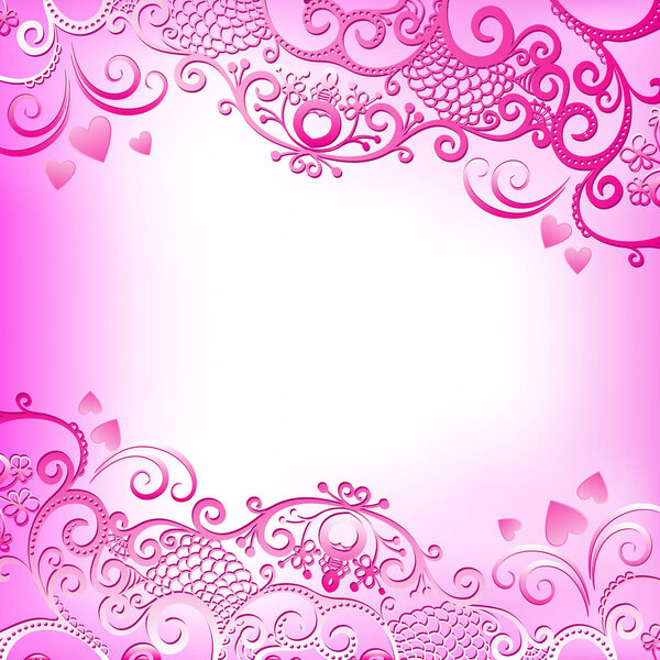 Elegant valentine frame in delicate pink tones with vintage pattern. Vector image. Mesh gradient used. Eps 10