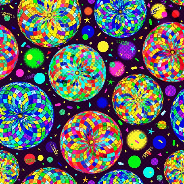 Bright Seamless Christmas Pattern Mosaic Balls Confetti Vector Eps — Stock Vector
