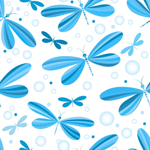 Seamless pattern with blue striped dragonflies — Stock Vector