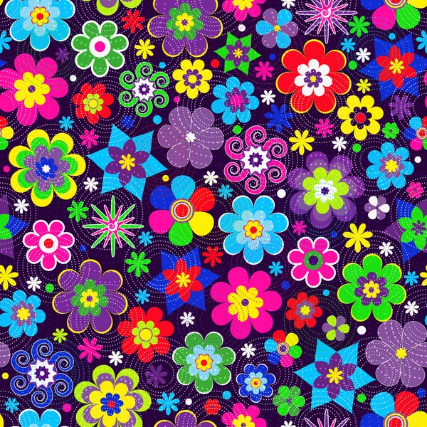 Kleurrijke lente naadloze patroon met decoratieve gestileerde multic — Stockvector