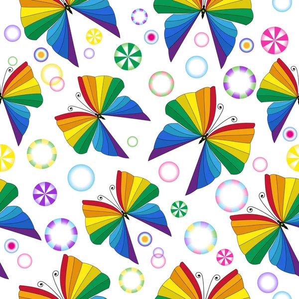 Papillons arc-en-ciel et boules dégradées de couleur translucide — Image vectorielle