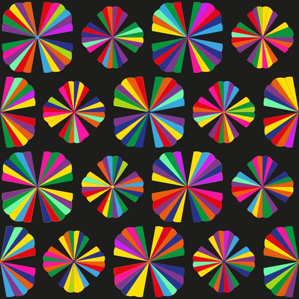 Patrón vívido sin costuras de flores multicolores con rayos — Archivo Imágenes Vectoriales