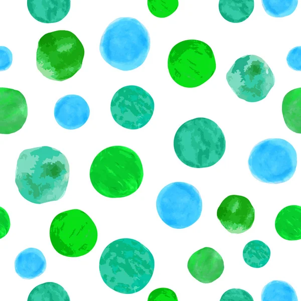 塗られた水彩画緑と青のポルカを持つシームレスなパターン — ストックベクタ