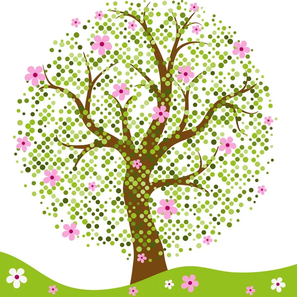 Quadro elegante com árvore de primavera estilizada — Vetor de Stock