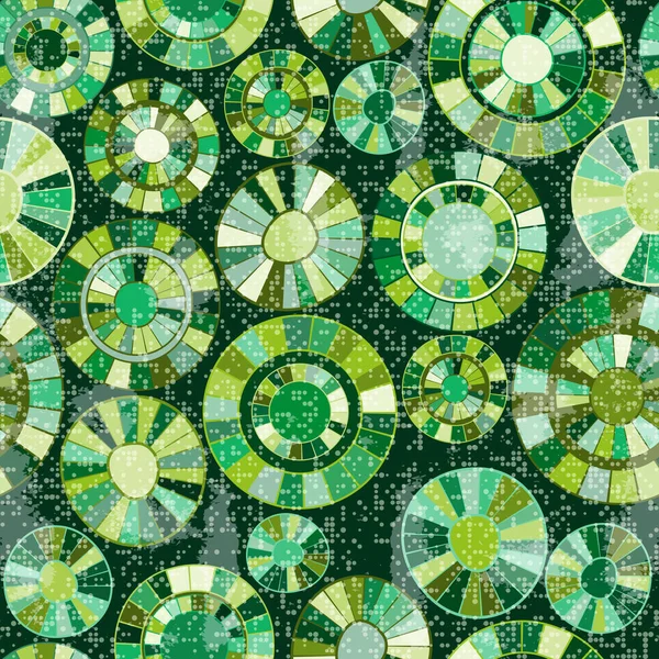 Seamless grunge pattern with painted green rings — Stock Vector