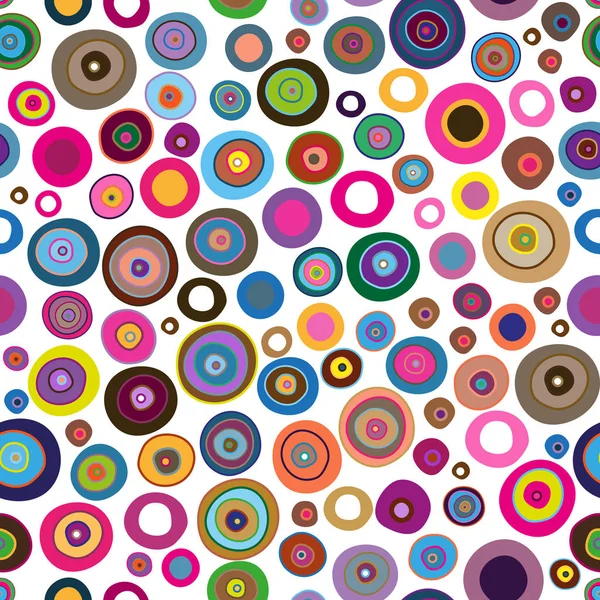 Seamless colorful pattern with painted rings and dots — Stock Vector