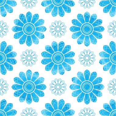 Mavi suluboya çiçekli seamless modeli 