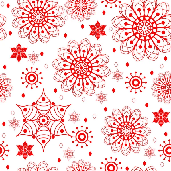 Seamless monochrome pattern with red doodle flowers — Stock Vector
