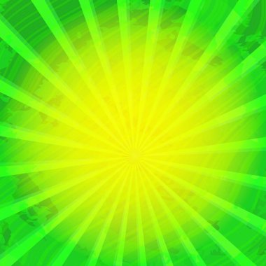 Retro vintage green-yellow rays background with waves. clipart