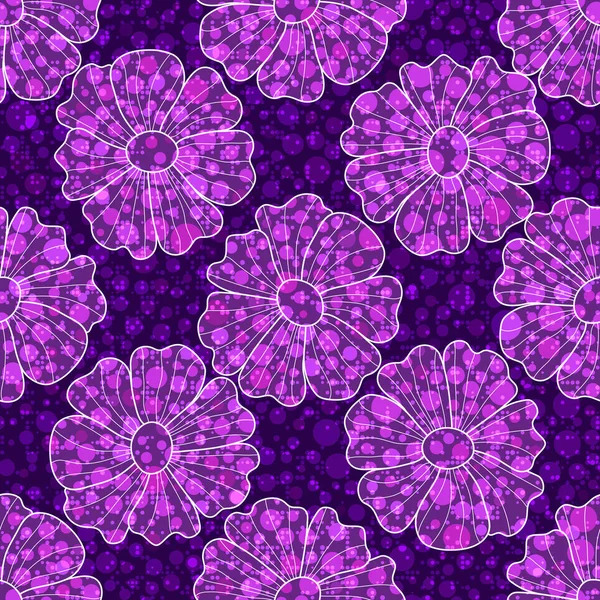 Dark purple seamless pattern with translucent symmetrical flower — Stock Vector