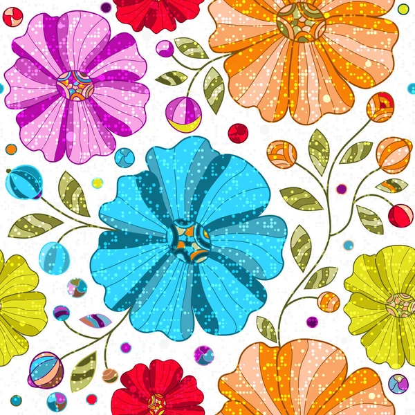 Motif sans couture vif avec des fleurs doodle colorées — Image vectorielle