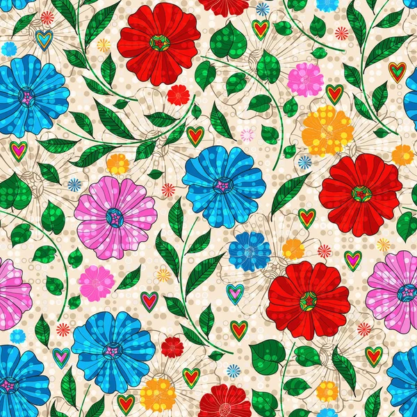 Patrón abigarrado sin costuras con flores de garabato de colores — Archivo Imágenes Vectoriales