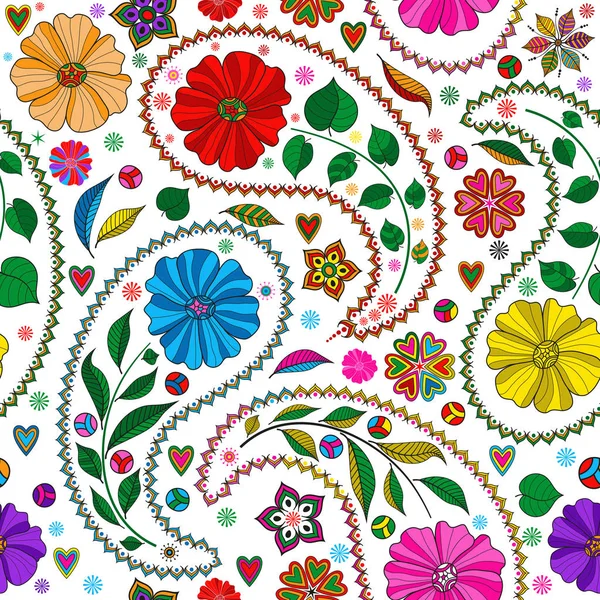 Seamless colorful pattern with paisley and flowers — Stock Vector