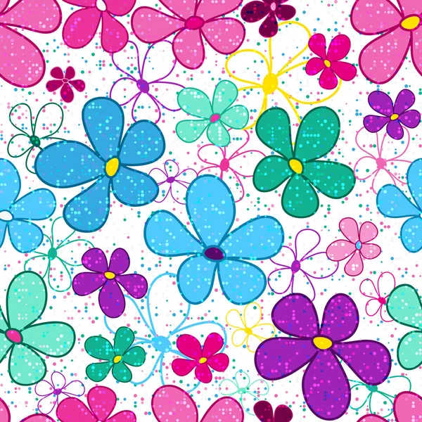 カラフルな落書きの花とシームレスな花柄 — ストックベクタ