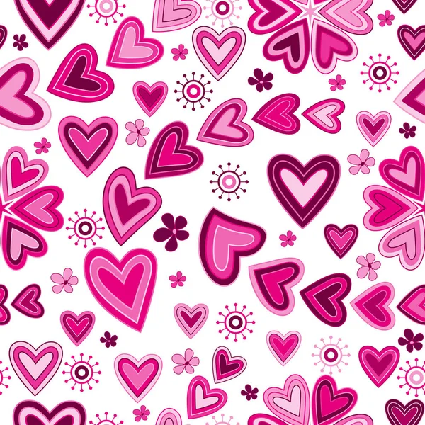 ピンクと紫のヴィンテージハートとバレンタインシームレスなパターン — ストックベクタ