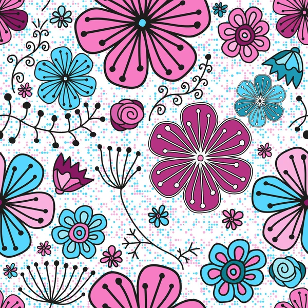 Padrão sem costura com flores rosa e azul Ilustrações De Stock Royalty-Free