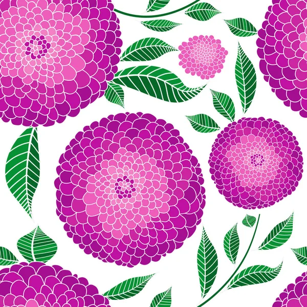 Seamless pattern with pink flowers and leaves — Stock Vector