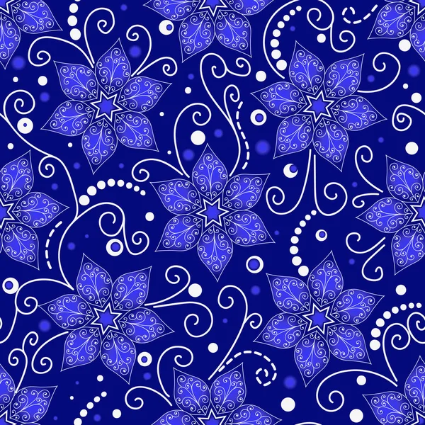 Nahtloses Muster mit blauen Vintage-Blüten — Stockvektor