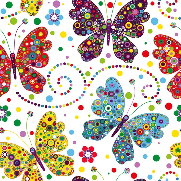 Bezešvé vzor s barevnými motýly a květinami — Stockový vektor