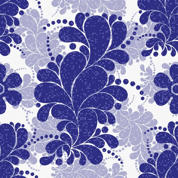 Seamless floral navy blue pattern with paisley and polka dots — Stock Vector